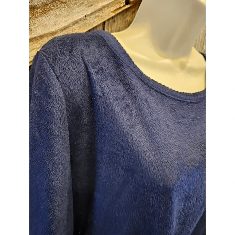 Croft & barrow size M LONG navy velour long sleeve top EUC SOFT ^
